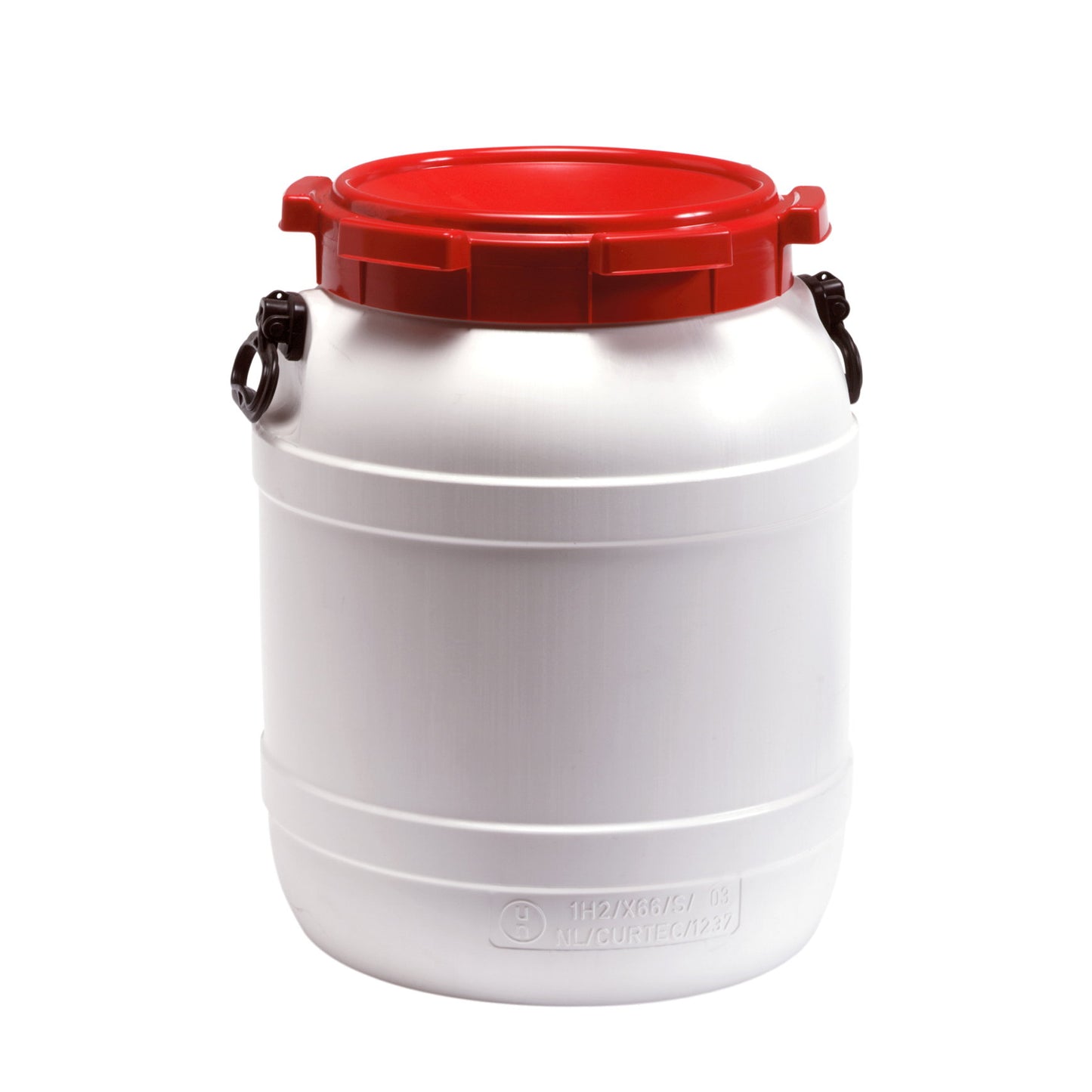 Liquid container with screw lid, with handles, white/red, 55 litres