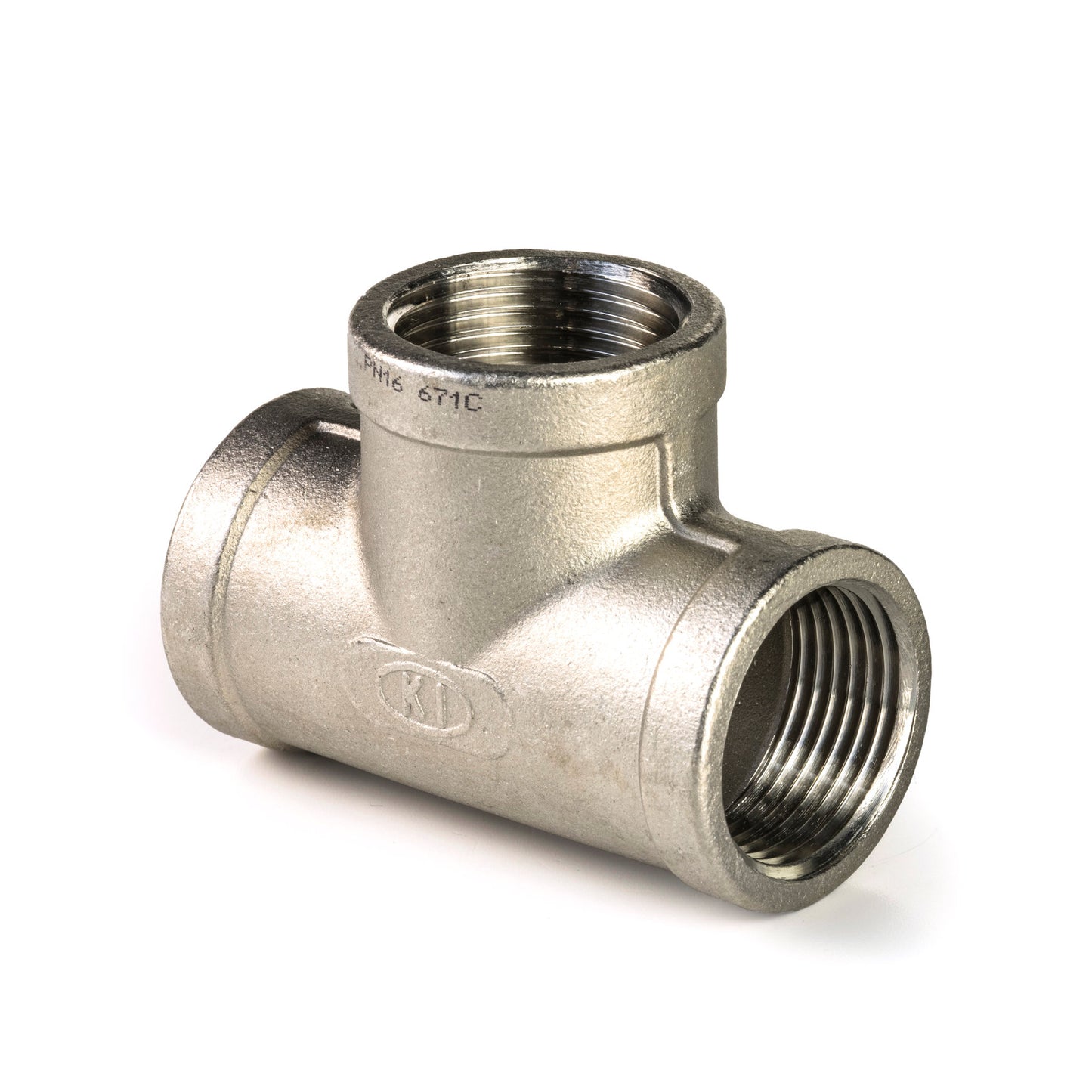 T-piece 90°, stainless steel, "lost wax", 3x female thread, BSP 1"