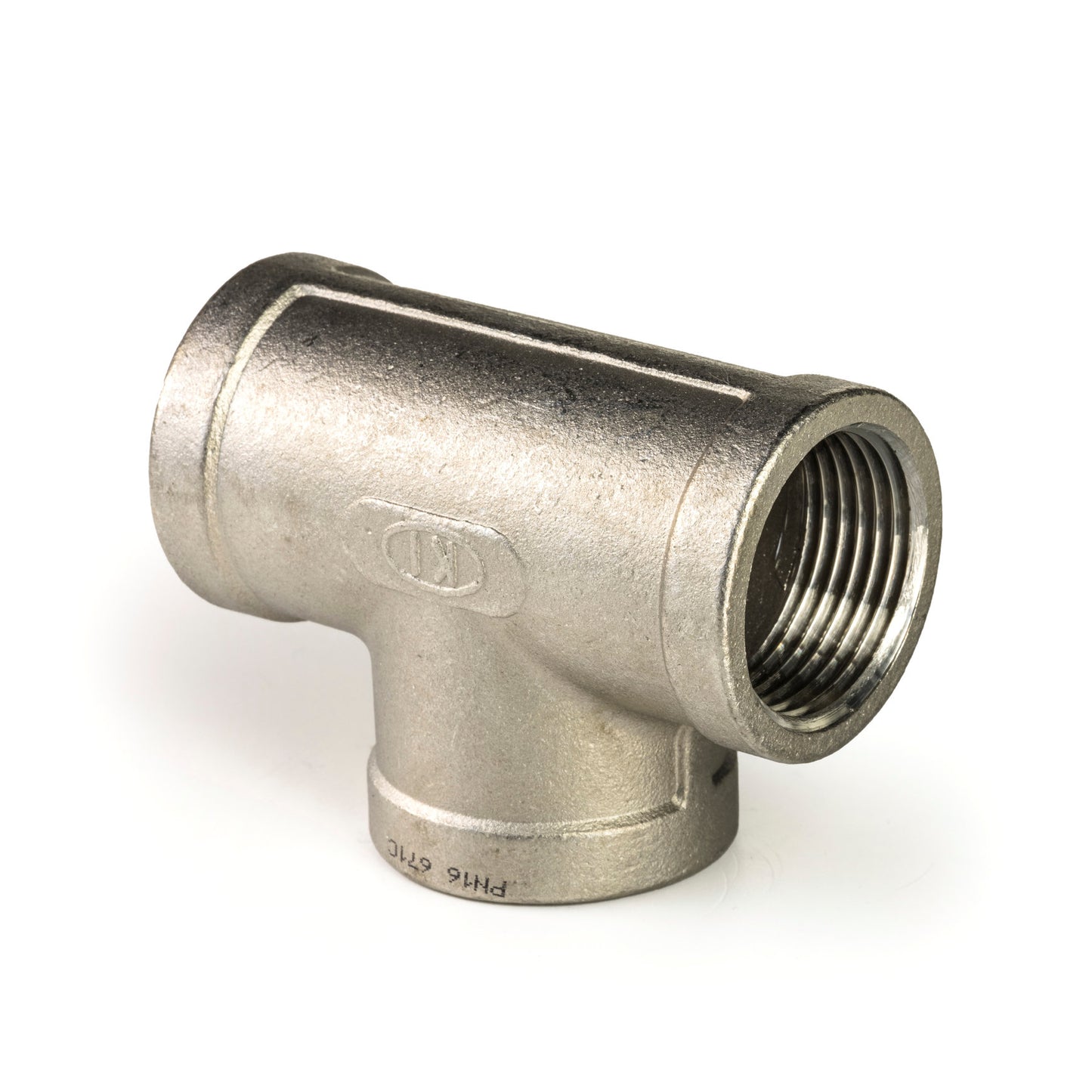T-piece 90°, stainless steel, "lost wax", 3x female thread, BSP 1"