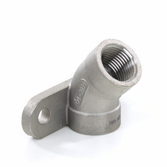 Codo de placa de pared de 45°, acero inoxidable, "cera perdida", 2x rosca hembra, BSP ½"