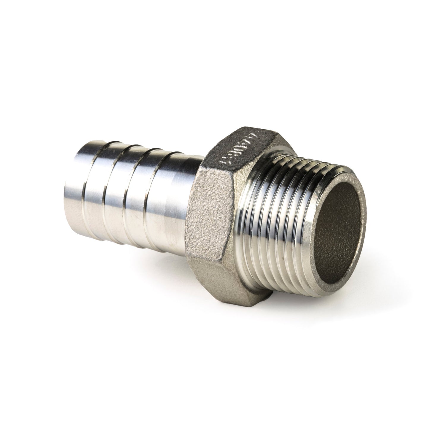 Hose barb, stainless steel, "lost wax", 1x male thread, BSP 1" x 25.4 mm