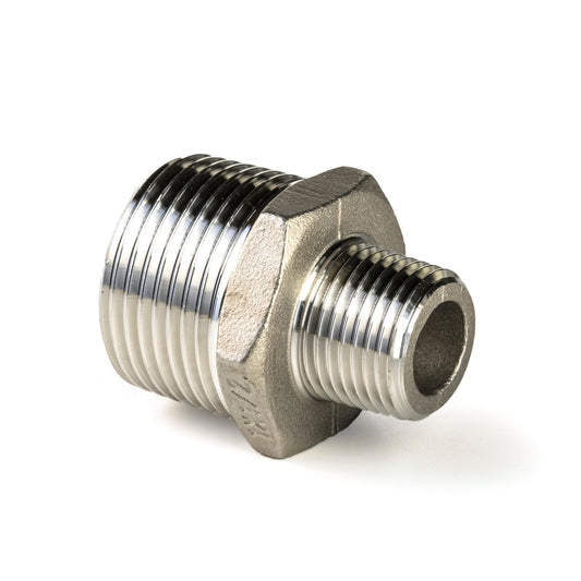 Double reducing nipple, stainless steel 316L, "lost wax", 2x male thread, BSP 1½" x 1¼"