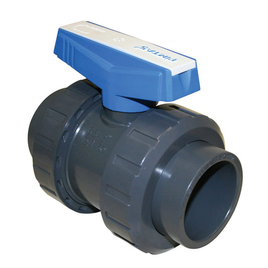 Pimtas ball valve, PVC, 2x internal glue / 2x union nut, 16 bar, EPDM, 50 mm