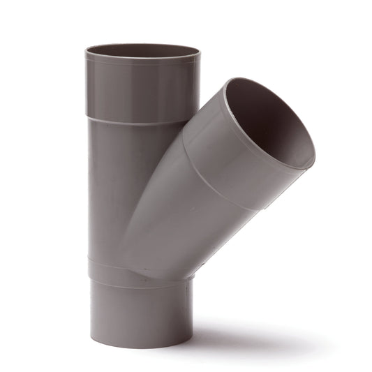 Pieza en T Dyka para agua de lluvia de 45°, PVC, 2 adhesivos internos, 1 espiga cónica, gris, 70 mm