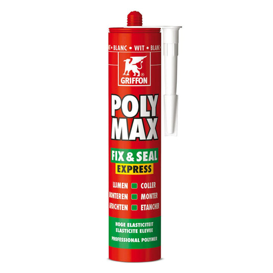 Griffon Poly Max assembly adhesive, Fix & Seal Express, white, cartridge 425 gram