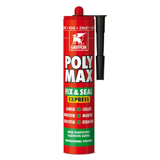 Griffon Poly Max assembly adhesive, Fix & Seal Express, black, cartridge 425 gram