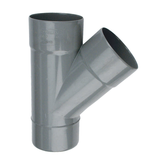 Pieza en T Wavin 45°, PVC, 2x pegamento interior/1x pegamento exterior, gris, KOMO, 50 mm