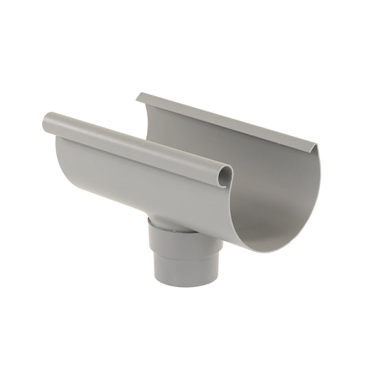 S-lon gutter spout for half round gutter, PVC, clamp/glue, grey, 150 mm, spout 70 - 80 mm