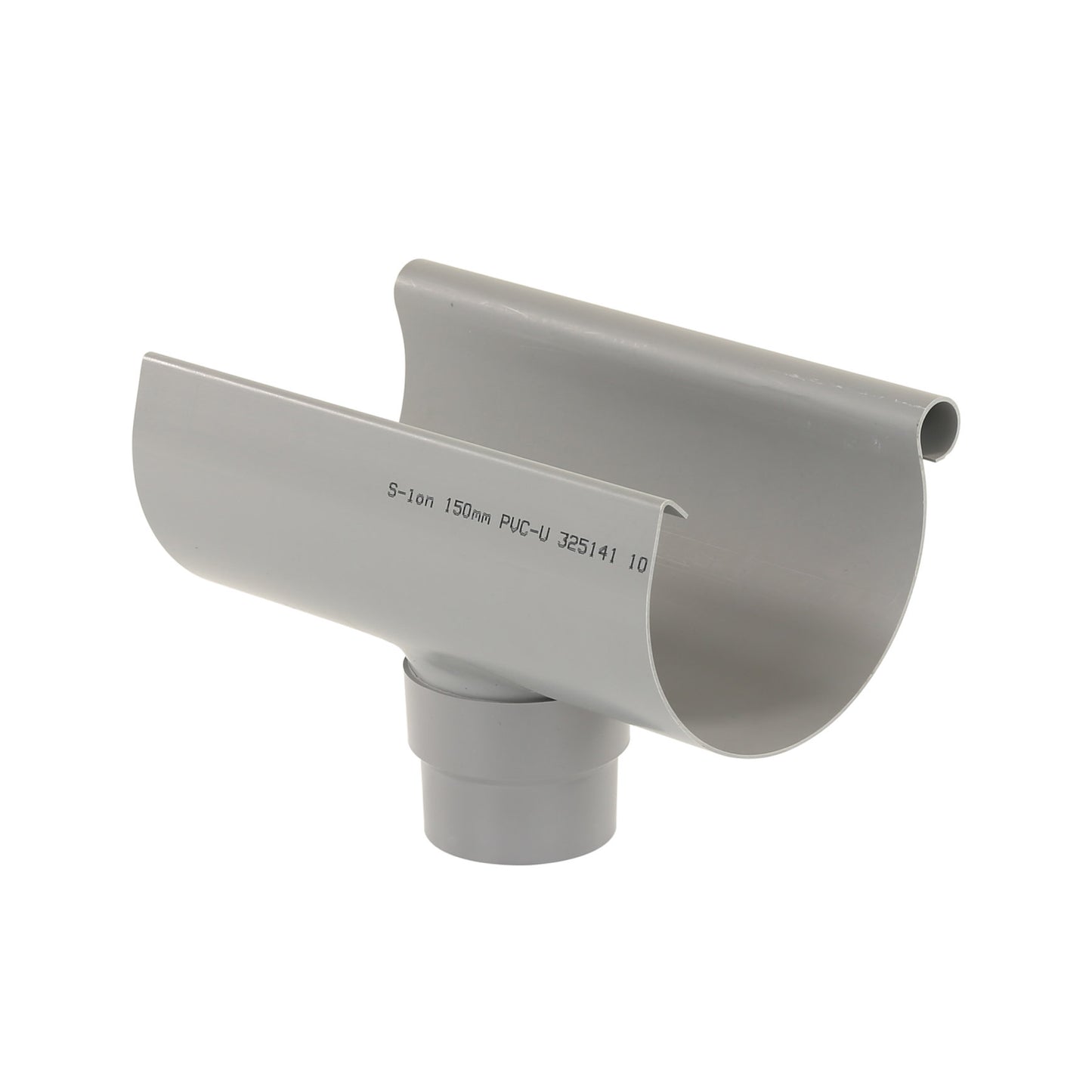 S-lon gutter spout for half round gutter, PVC, clamp/glue, grey, 150 mm, spout 70 - 80 mm