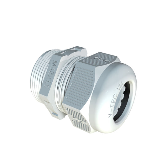 OBO cable gland with strain relief, polyamide, light grey, IP68, M16, 4.5 - 10 mm