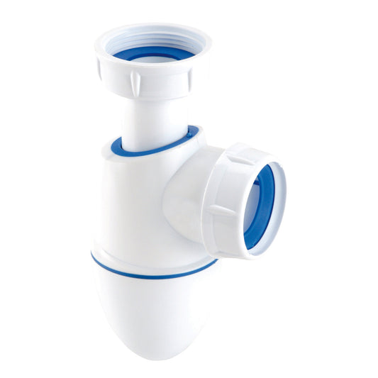 Sifón para botellas Nicoll, tipo Easyphon, con tuerca de unión y abrazadera, PP, blanco, 1¼" x 40 mm