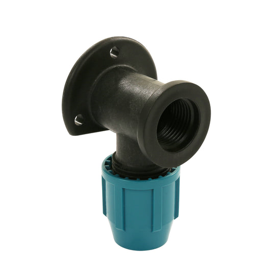 Unifit wall plate elbow, plastic, clamp x female thread, 10 bar, 16 mm x ½"