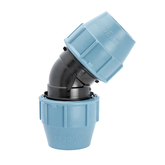 Unidelta elbow 45°, PP, 2x clamp, Kiwa, 16 bar, 40 mm