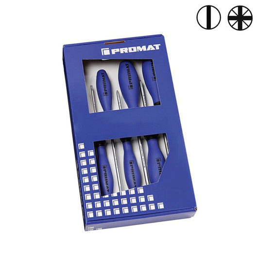 Promat screwdriver set, 6-piece, slotted + PZD