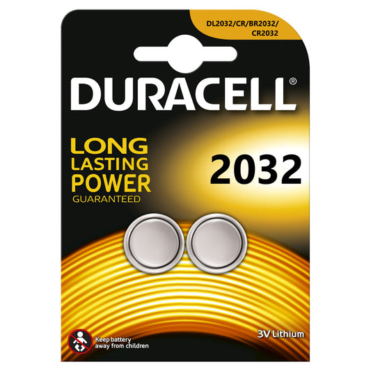 Duracell coin cell battery, lithium, CR2032, card of 2 pieces
