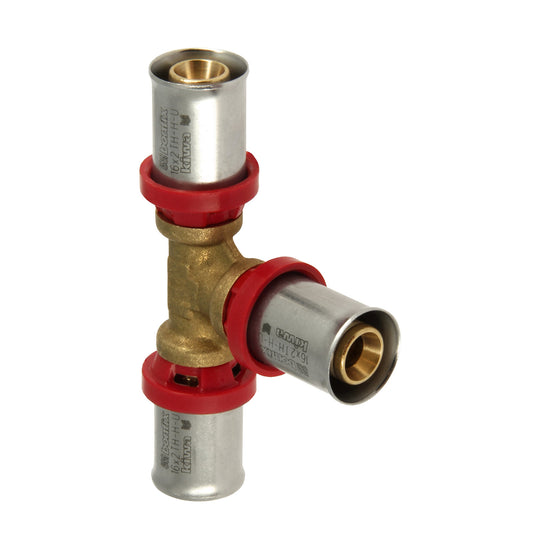 Pieza en T de prensa de aluminio Bonfix 90°, Kiwa, prensa triple, 26 mm
