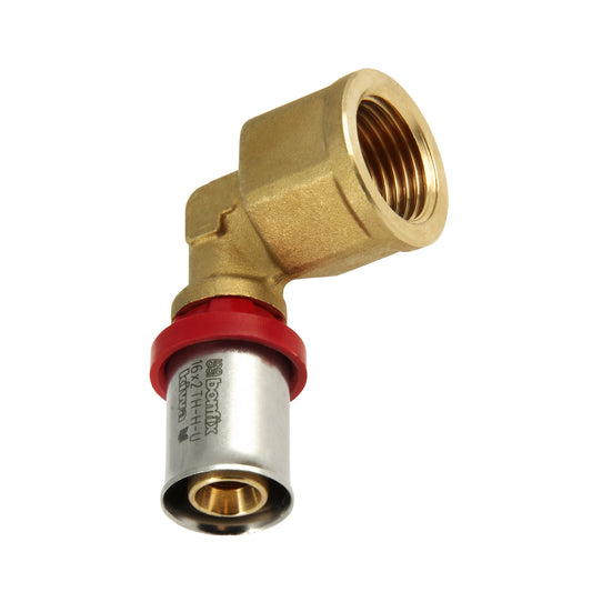 Bonfix Alu press screw elbow 90°, press x female thread, Kiwa, 16 mm x ½"