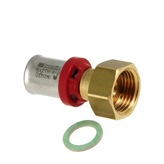 Bonfix Alu-press 2-piece female adapter, press x union nut, Kiwa, 16 mm x ½"