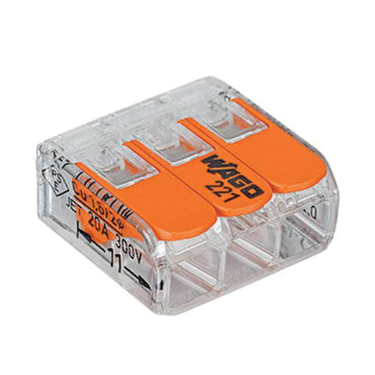 Wago lever connector, relockable, transparent, type 221-613, 3x 0.5-6 mm², blister with 8 pieces