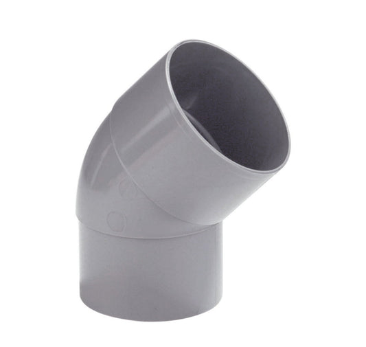 Dyka rainwater downpipe bend 45°, PVC, internal glue x tapered spigot, grey, 100 mm