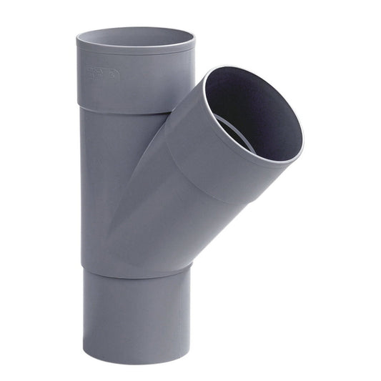 Dyka rainwater T-piece 45°, PVC, 2x internal glue, 1x tapered spigot, grey, 100 mm