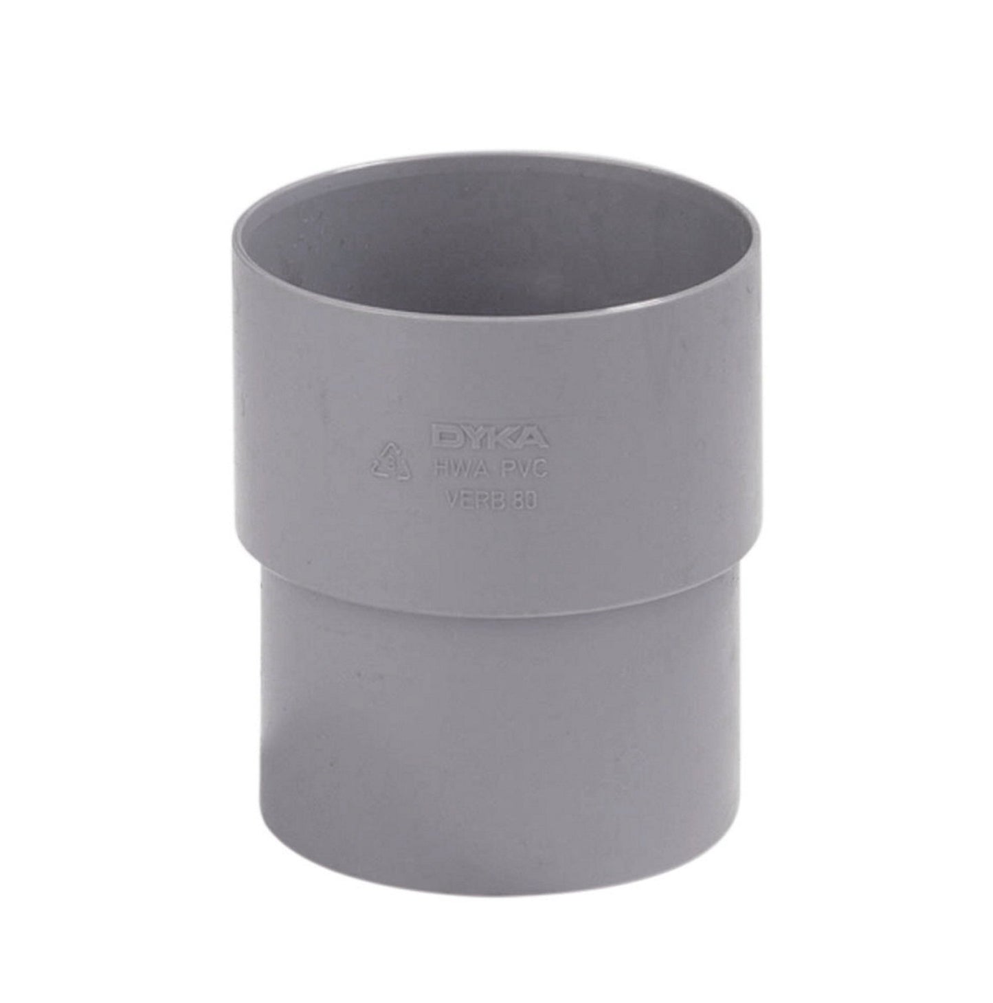 Dyka rainwater downpipe socket, PVC, internal glue x tapered spigot, grey, 70 mm