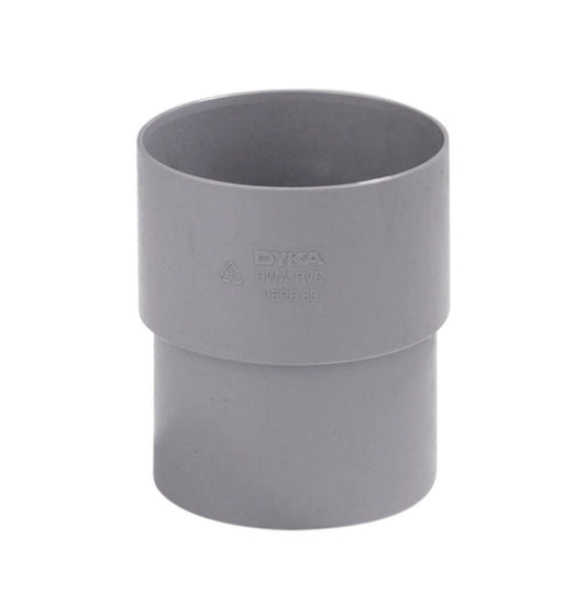 Dyka rainwater downpipe socket, PVC, internal glue x tapered spigot, grey, 70 mm