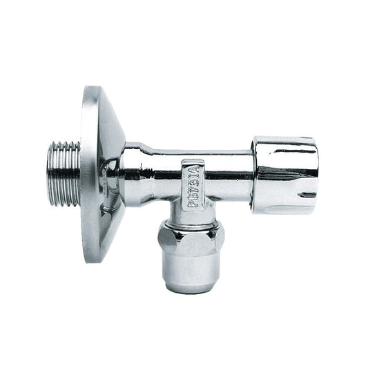 Bonfix angle valve, chrome, with rosette, male thread x compression, ½" x 10 mm