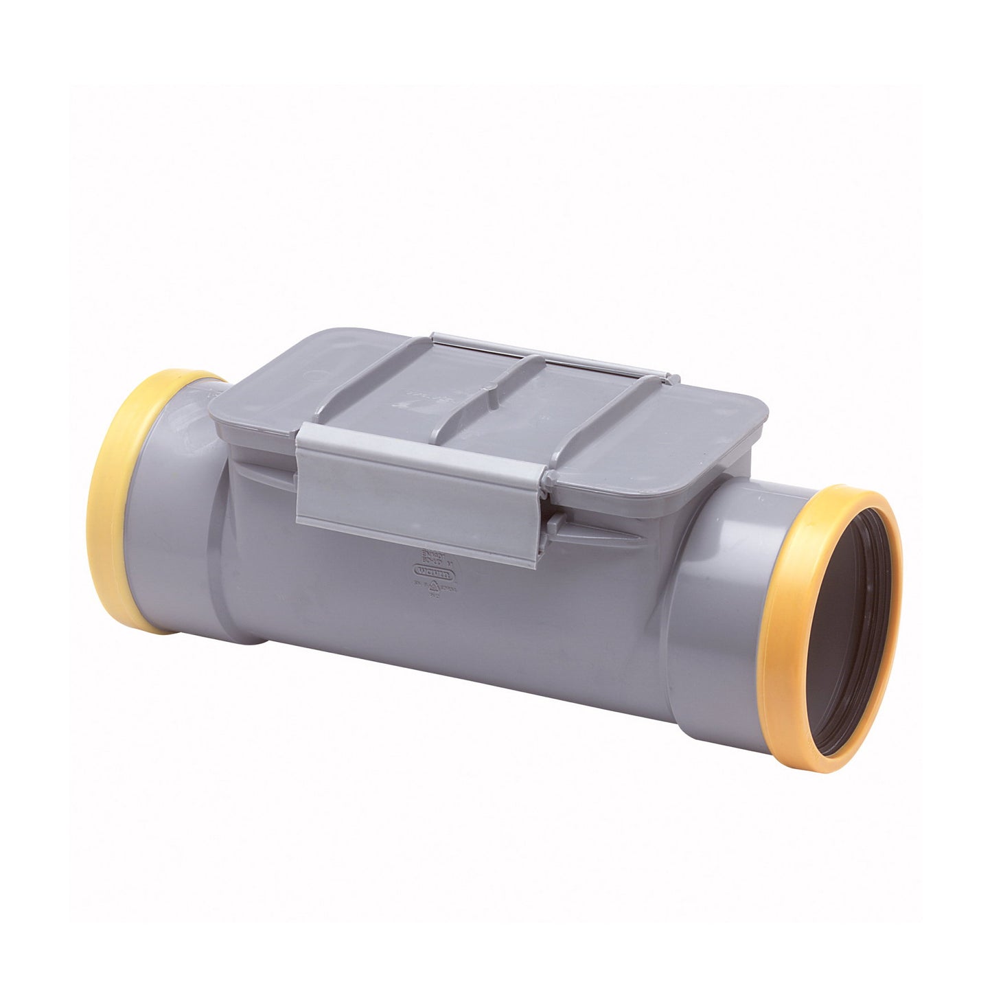 Pieza de acceso Wavin con tapa de abrazadera, PVC, 2 manguitos, gris, KOMO, SN8, 125 mm