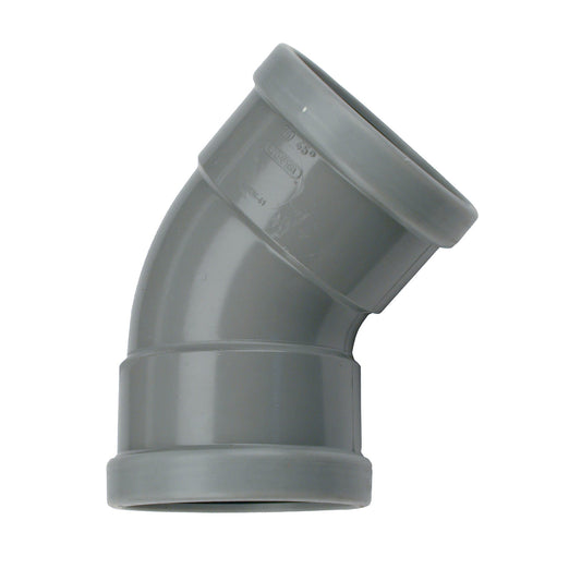Curva Wavin de 45°, PVC, 2 manguitos, gris, KOMO, SN4, 160 mm
