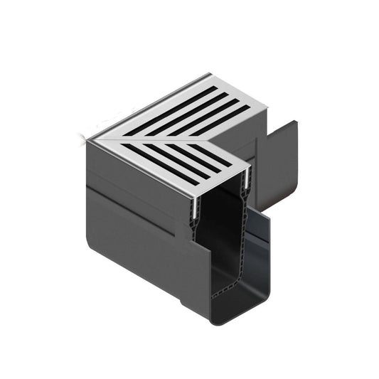 ACO corner piece, type SlimLine, PVC, incl. aluminum design grate, A15, 13,5 x 13,5 x 10 cm