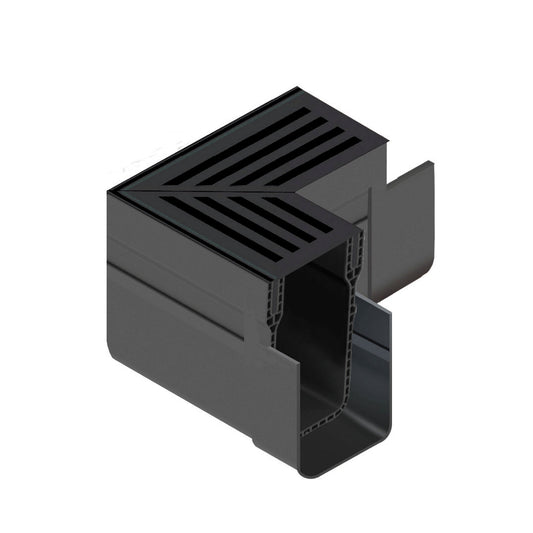 ACO corner piece, type SlimLine, PVC, incl. black aluminum design grate, A15, 13,5 x 13,5 x 10 cm