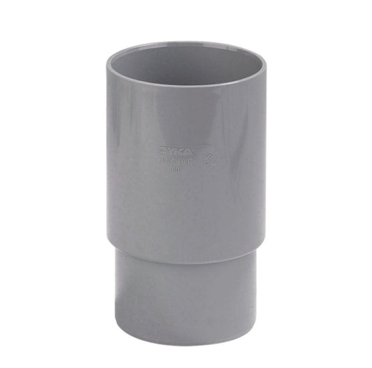 Dyka rainwater extended socket, PVC, internal glue x tapered spigot, grey, 100 mm