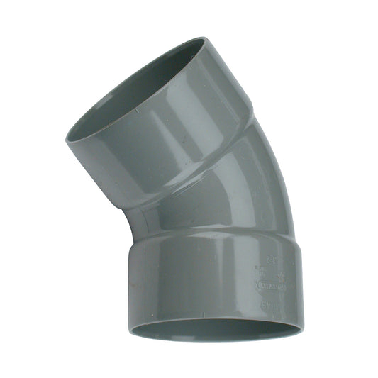 Curva Wavin 45°, PVC, 2x pegamento interior, gris, KOMO, 125 mm