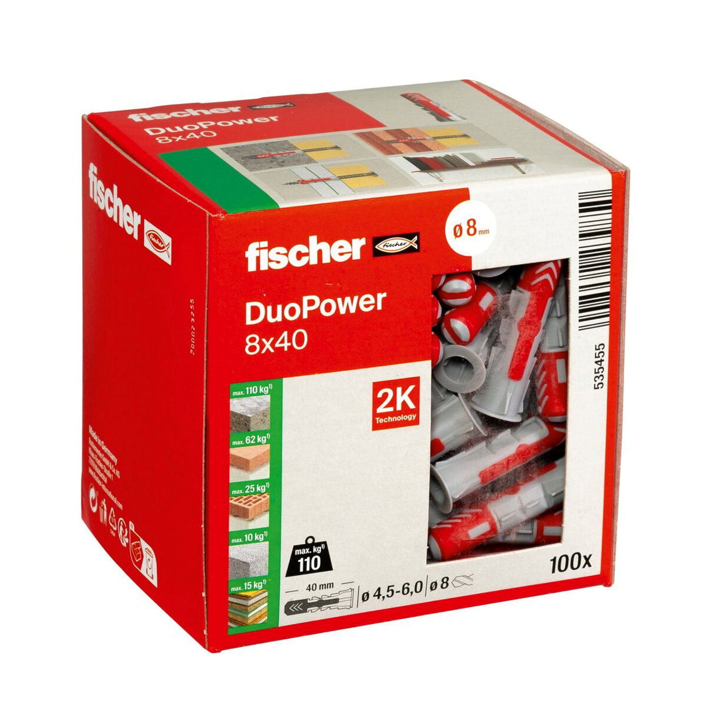 Tapón Fischer, tipo DuoPower, 8 x 40 mm, caja de 100 unidades