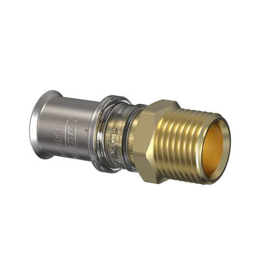 Adaptador macho Wavin Tigris, latón, acero inoxidable, prensa x rosca macho, tipo M5, EPDM, 16 mm x ¾"