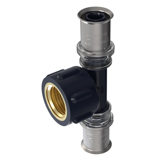 Wavin Tigris screw T-piece 90°, PPSU, SS, 2x press/1x female thread, type K5, epdm, 16 x ½" x 16 mm