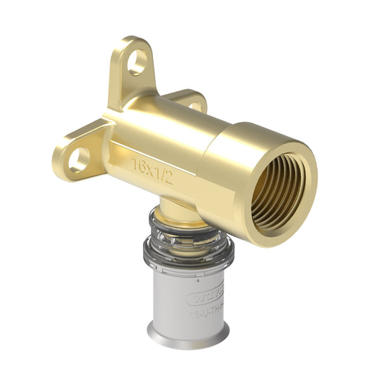 Wavin Tigris wall plate elbow, long, brass, SS, press x female thread, type M5, EPDM, 16 mm x ½"
