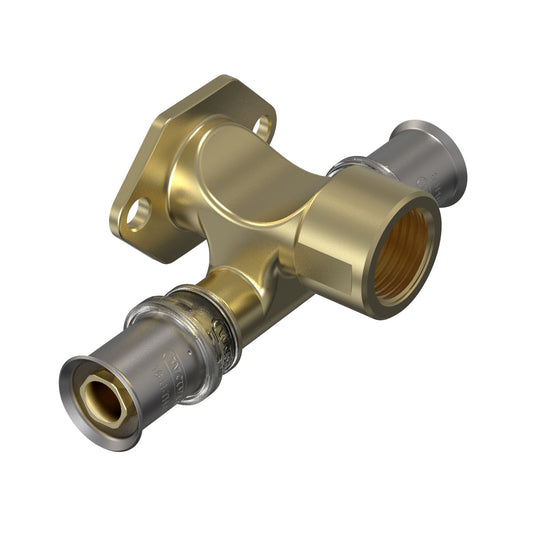 Wavin Tigris double wall plate elbow 180°, brass, SS, 2x press/1x f. thread, M5, EPDM, 16 mm x ½"