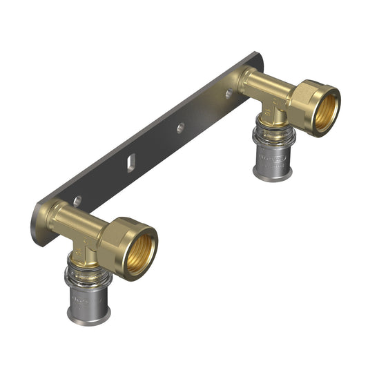 Wavin Tigris mounting bracket with wall plates, brass, SS, 2x press/2x f. thread, type M5, 16mm x ½"