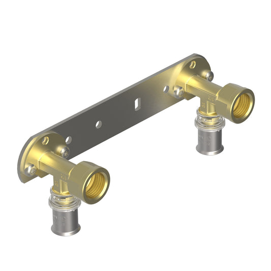 Wavin Tigris mounting bracket with wall plates, brass, SS, 2x press/2x f. thread, adj., M5, 20 x ½"