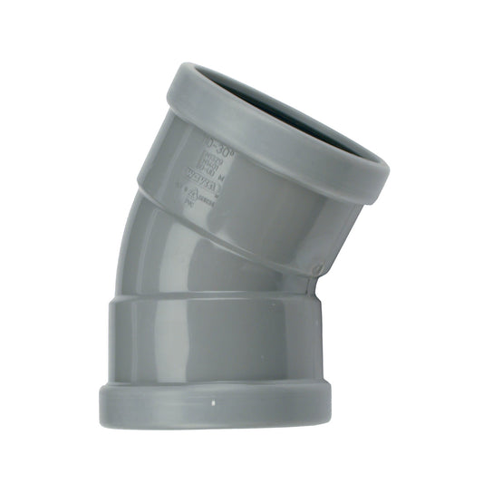 Curva Wavin 30°, PVC, 2 manguitos, gris, KOMO, SN4, 125 mm