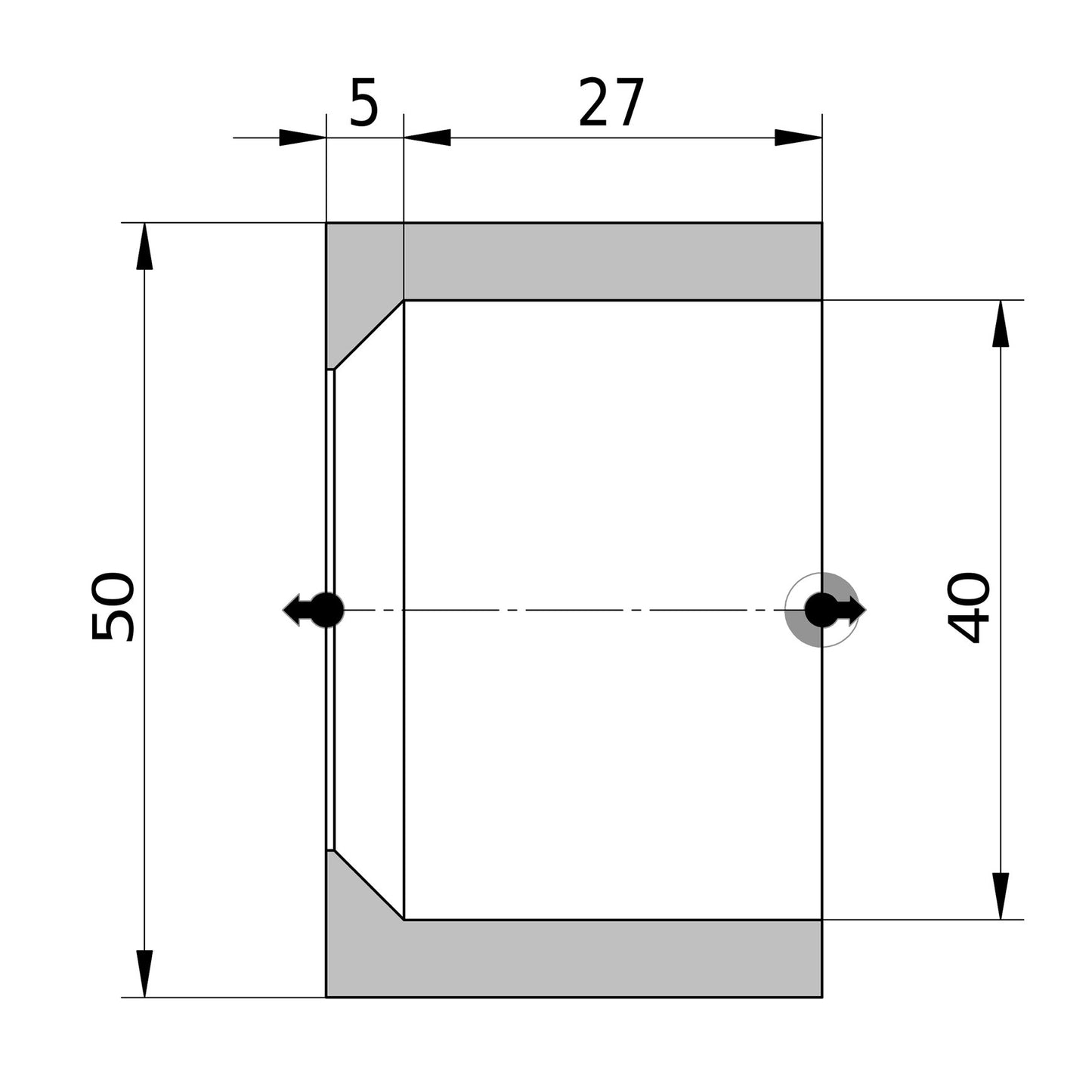 Wavin reducing ring, PVC, centric, internal x external glue, grey, KOMO, 50 x 40 mm