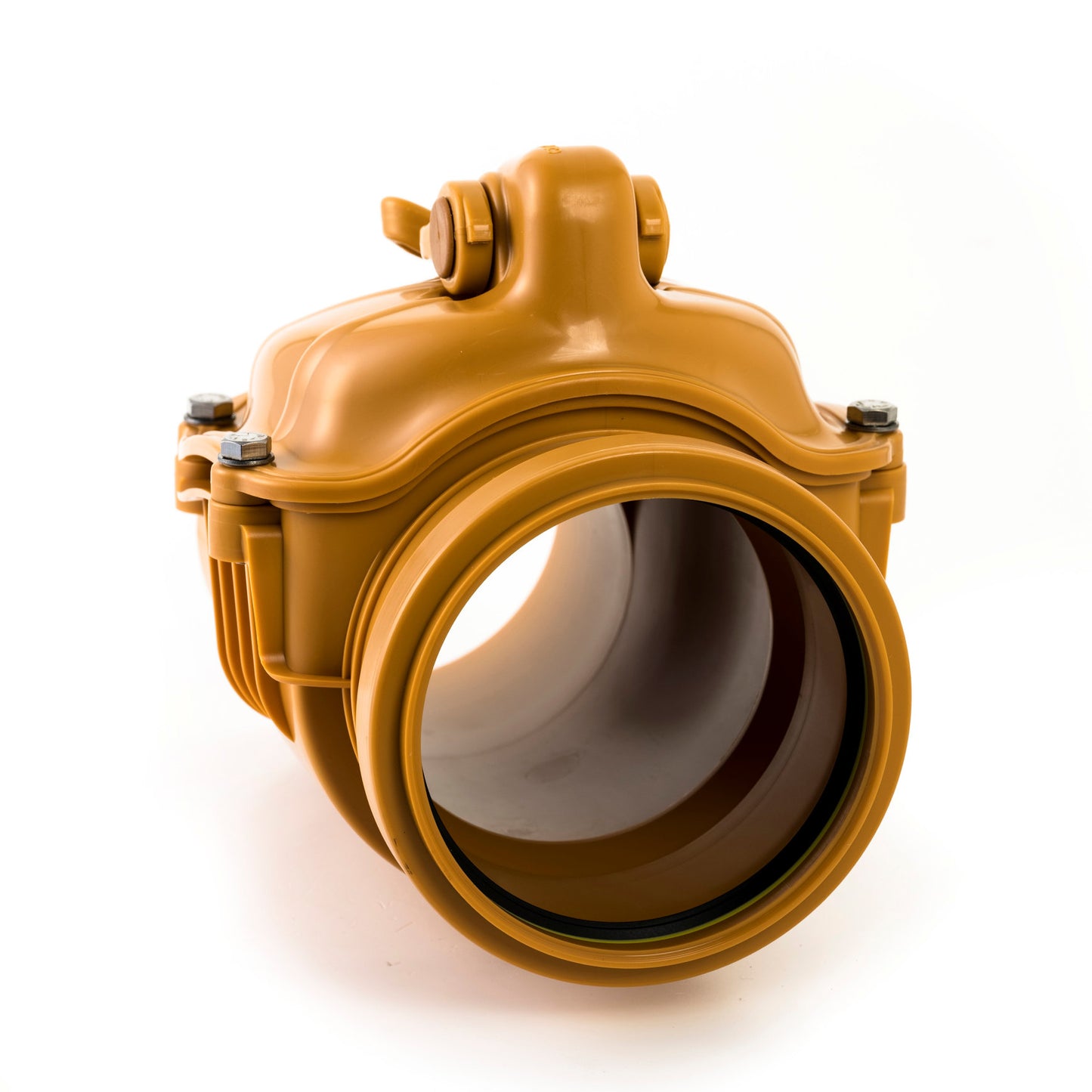Karmat access piece + stainless steel check valve and lock, PP, cuff x spigot, red brown, 125 mm