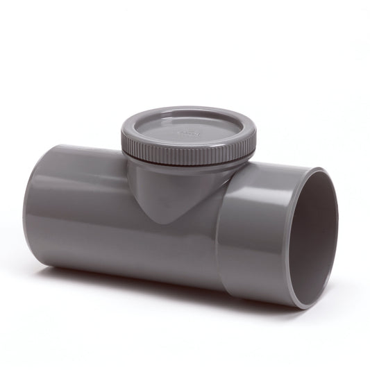 Pieza de acceso Nicoll con tapa de rosca, PVC, pegamento interior x exterior, gris, 110 mm