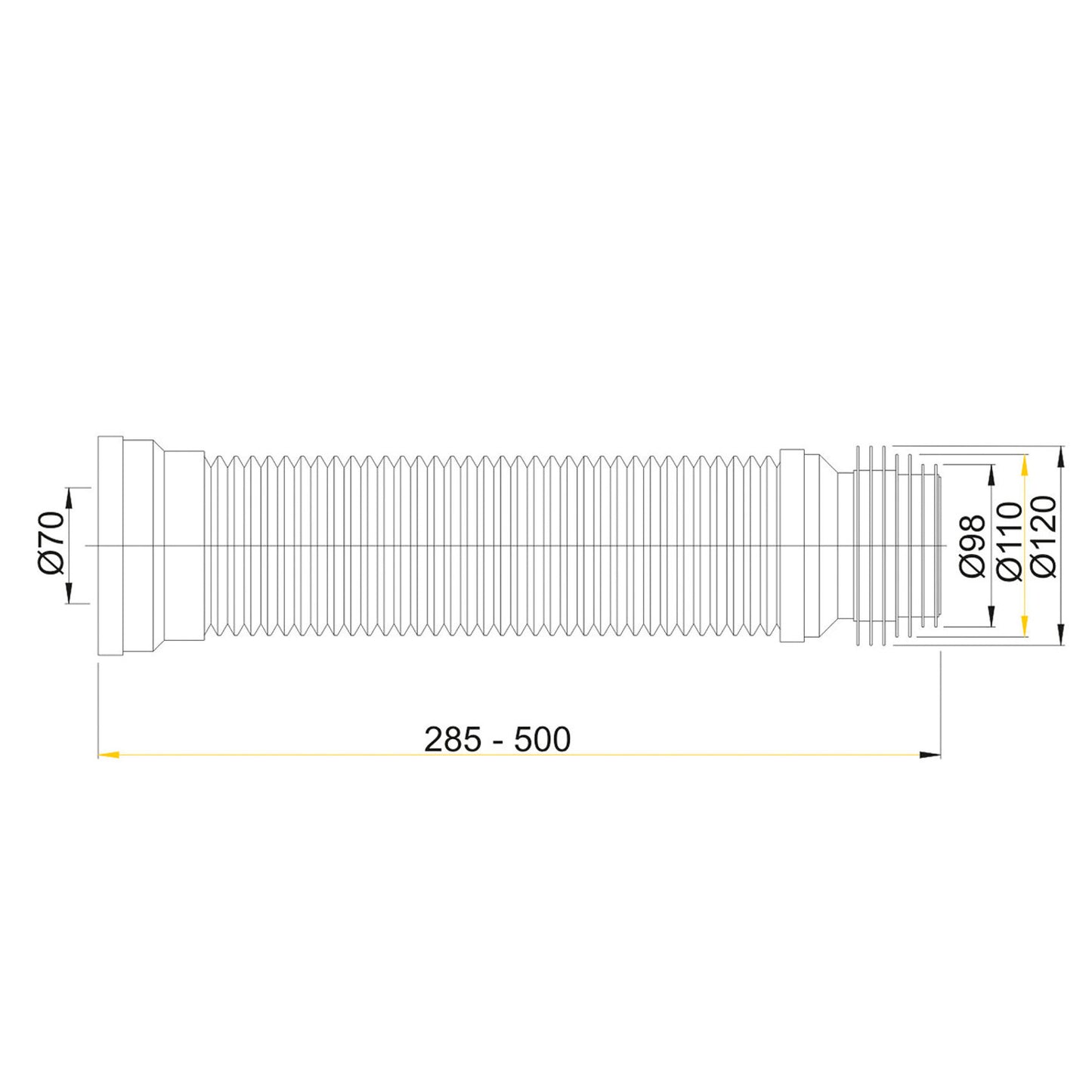 Airfit toilet connector, flexible, l = 285 - 500 mm, Ø 98 - 105 mm, white