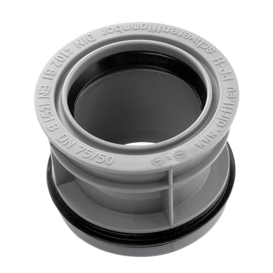 Airfit insert reduction ring, PP, centric, tapered spigot/2x cuff, grey, 75 x 50 mm