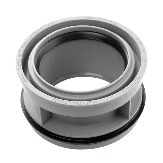 Airfit insert reduction ring, PP, centric, tapered spigot/2x cuff, grey, 125 x 110 mm