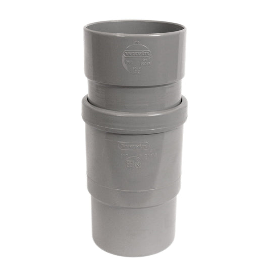 Wavin expansion coupling, PVC, external glue x cuff, grey, KOMO, 110 mm