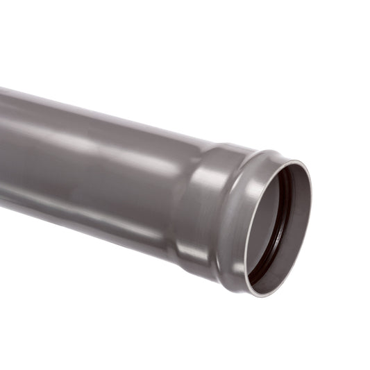 Omniplast drain pipe with molded cuff, PVC, grey, RAL 7037, KOMO, SN4, l = 2 m, 110 x 3.2 mm